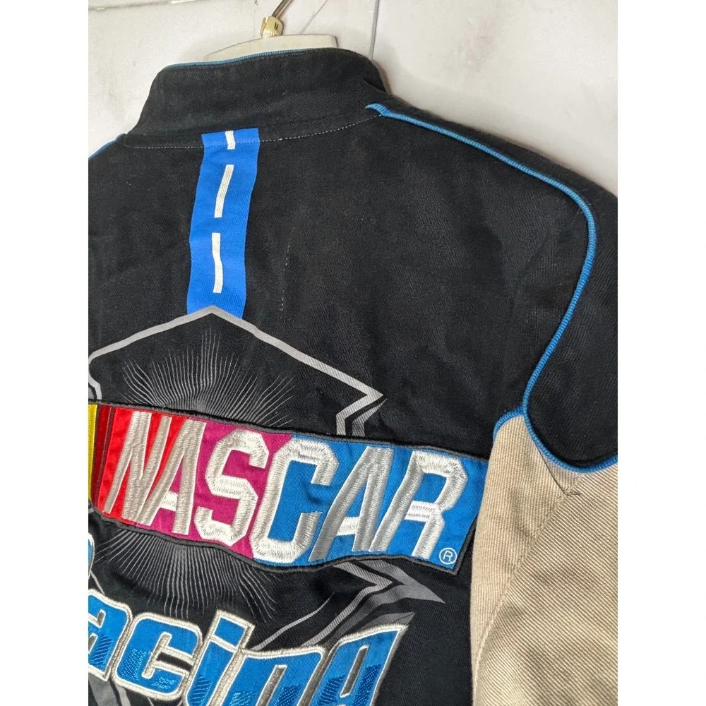 JH Design NASCAR Racing Jacket Mens XL Black Cotton Twill Embroidered Bomber Y2K